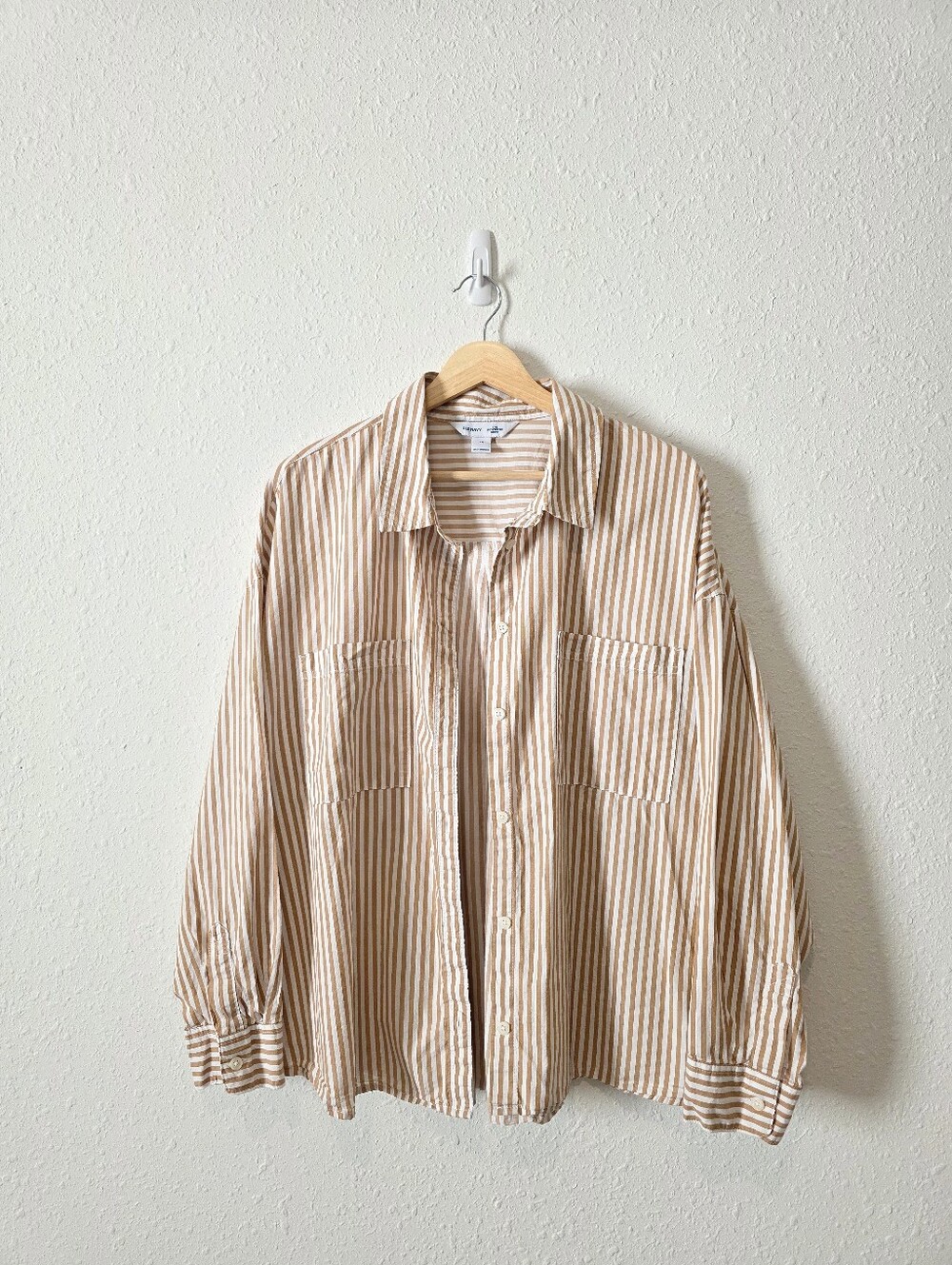 Neutral Striped Boyfriend Button Up Shirt 2X